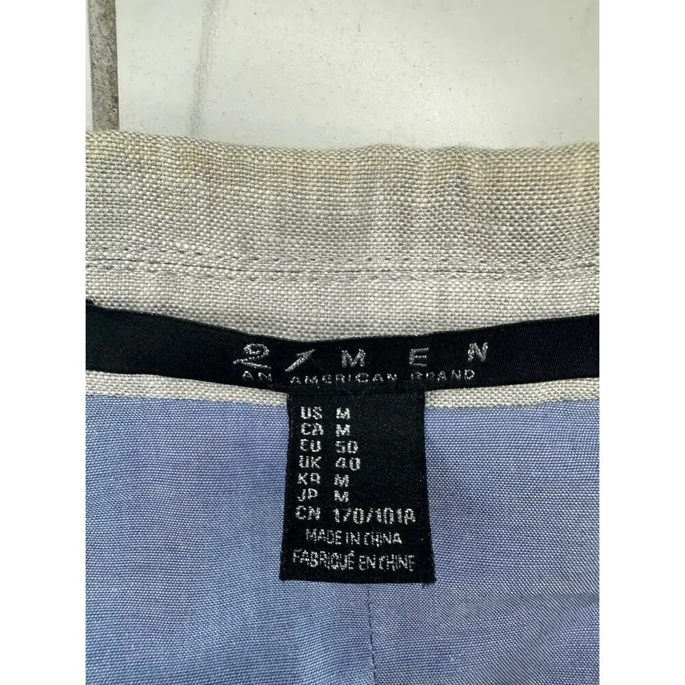 21 Men Linen Blend Blazer Mens Medium Beige 2 Button Casual Sport Coat M